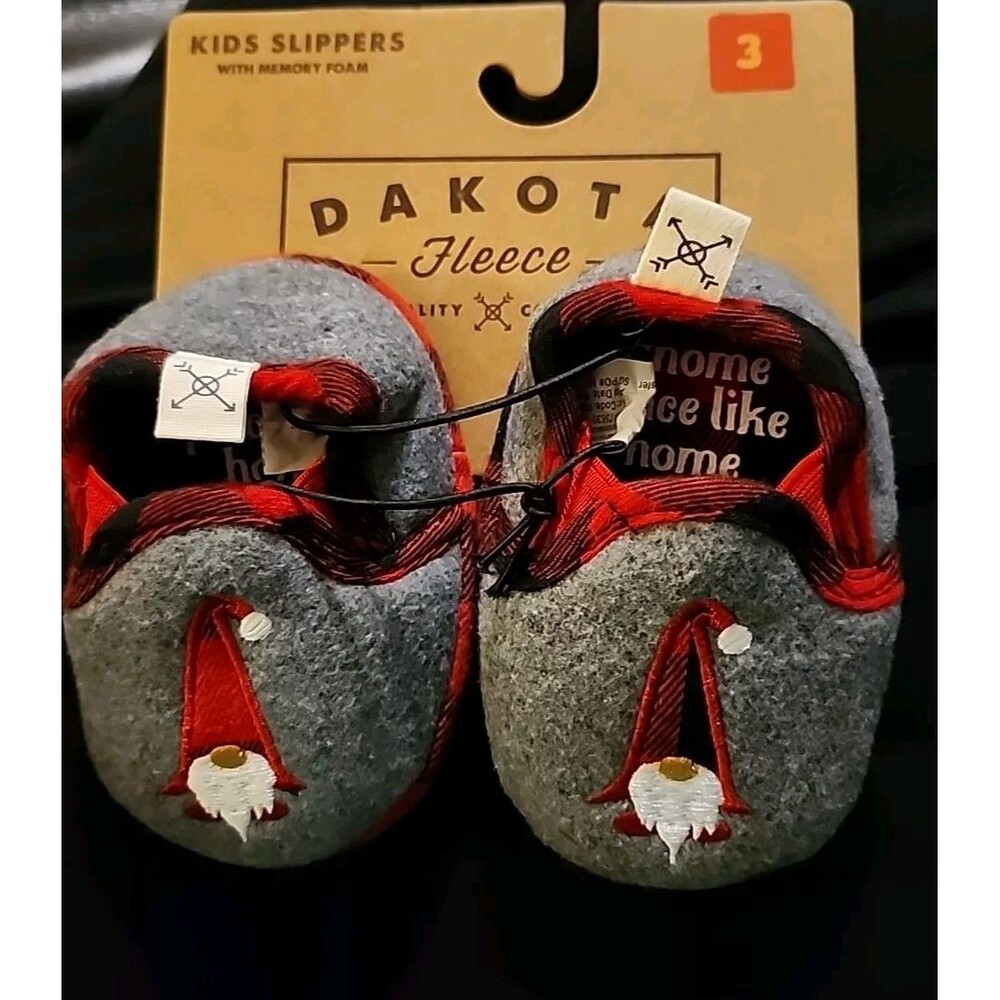 Dakota Fleece Little  Boy/Girl Gnome Holiday Slippers 3 Toddler Memory Foam